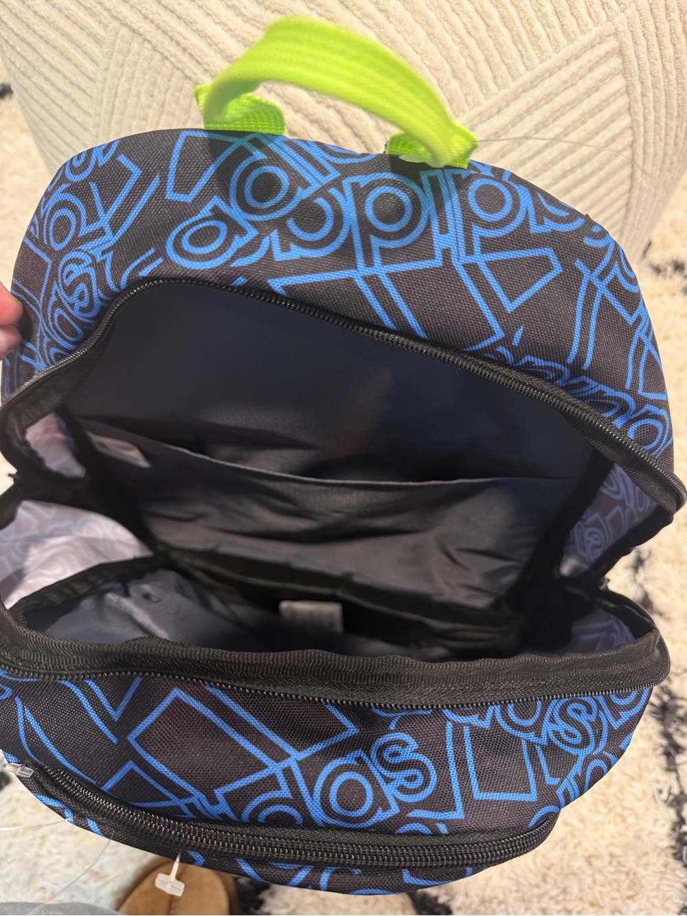 NWT adidas Backpack Blue Black All Over Logo Print Neon Green School Sports Bag - Picture 10 of 14